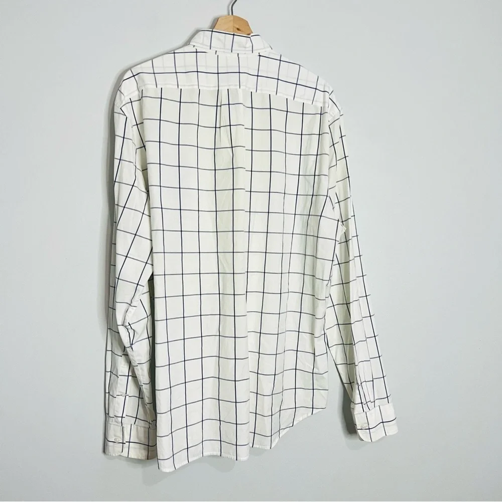 J. Crew White Window Pane Classic Cotton Button Up XL